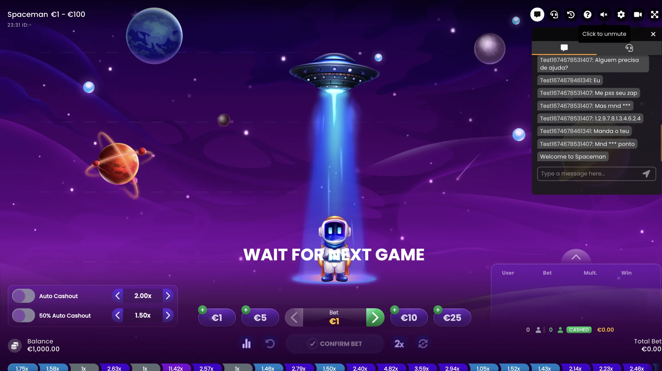 Interface do jogo Spaceman